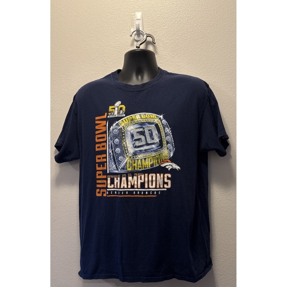 Denver Broncos Super Bowl 50‎ Champions Championship Ring T Shirt Majestic L